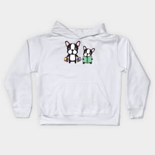 Boston Terrier Reading Books Kids Hoodie